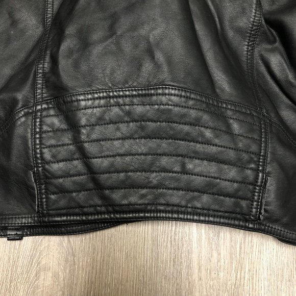 Free People Vegan Leather Jacket Women's Size Medium Black Moto Hooded Coat - Picture 12 of 12